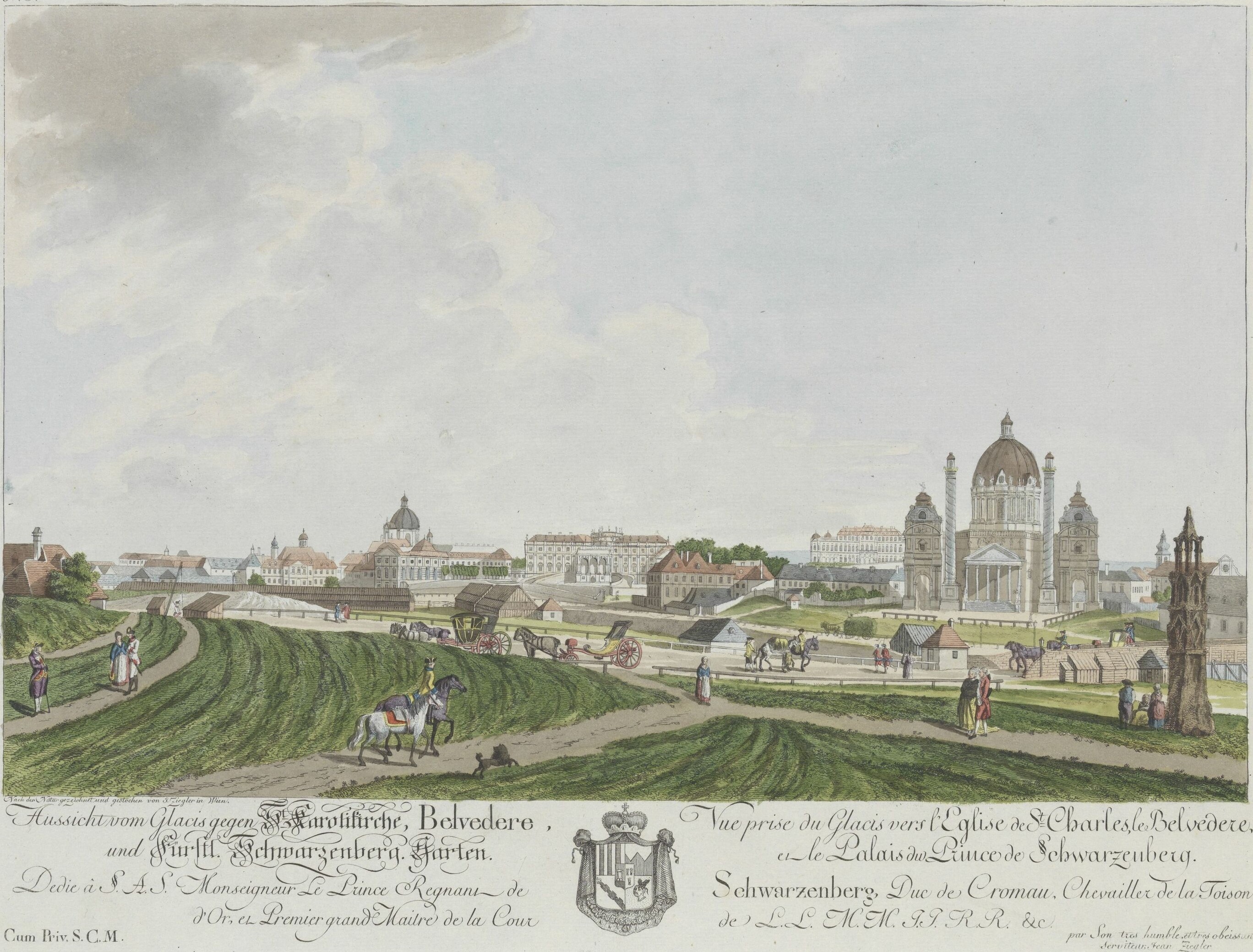 1780, Blick über den Schwarzenbergschen Garten mit Colomansäule[1]