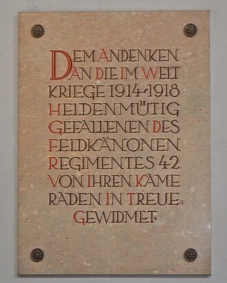 Gedenktafel des Feldkanonenregiments 42