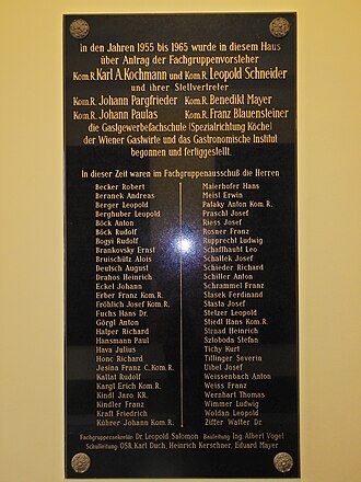 Gedenktafel Errichtung der Gastgewerbefachschule
